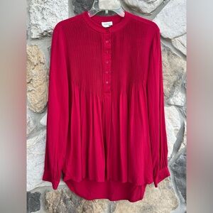 Sundance Blouse Top Size M Fuschia Boho Peasant Modest High Neck Flowy Pintuck
